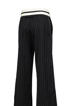 EXPOSED WAISTBAND TAILORING TROUSER / BLK WHT