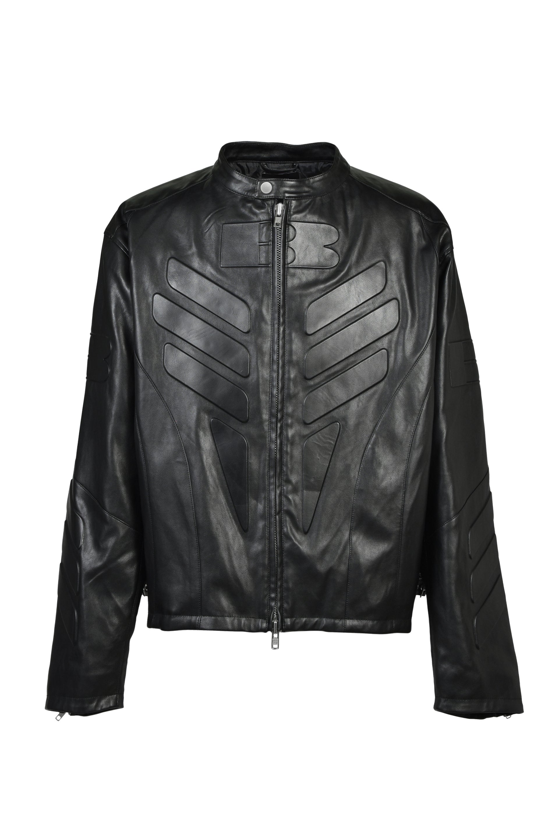 FAUX LEATHER RACING JACKET / BLK