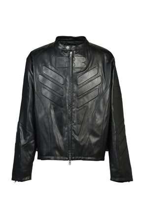 FAUX LEATHER RACING JACKET / BLK
