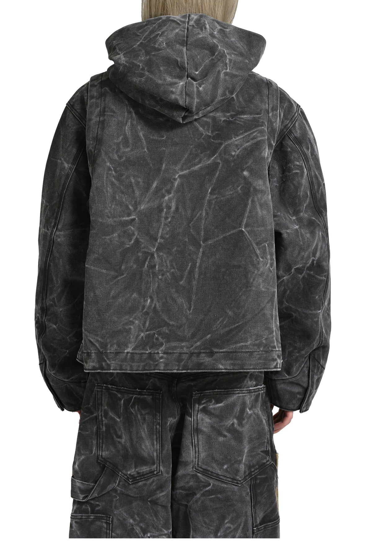 BLACK CRINKLED HOODIE JUMPER / BLK