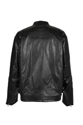 FAUX LEATHER RACING JACKET / BLK