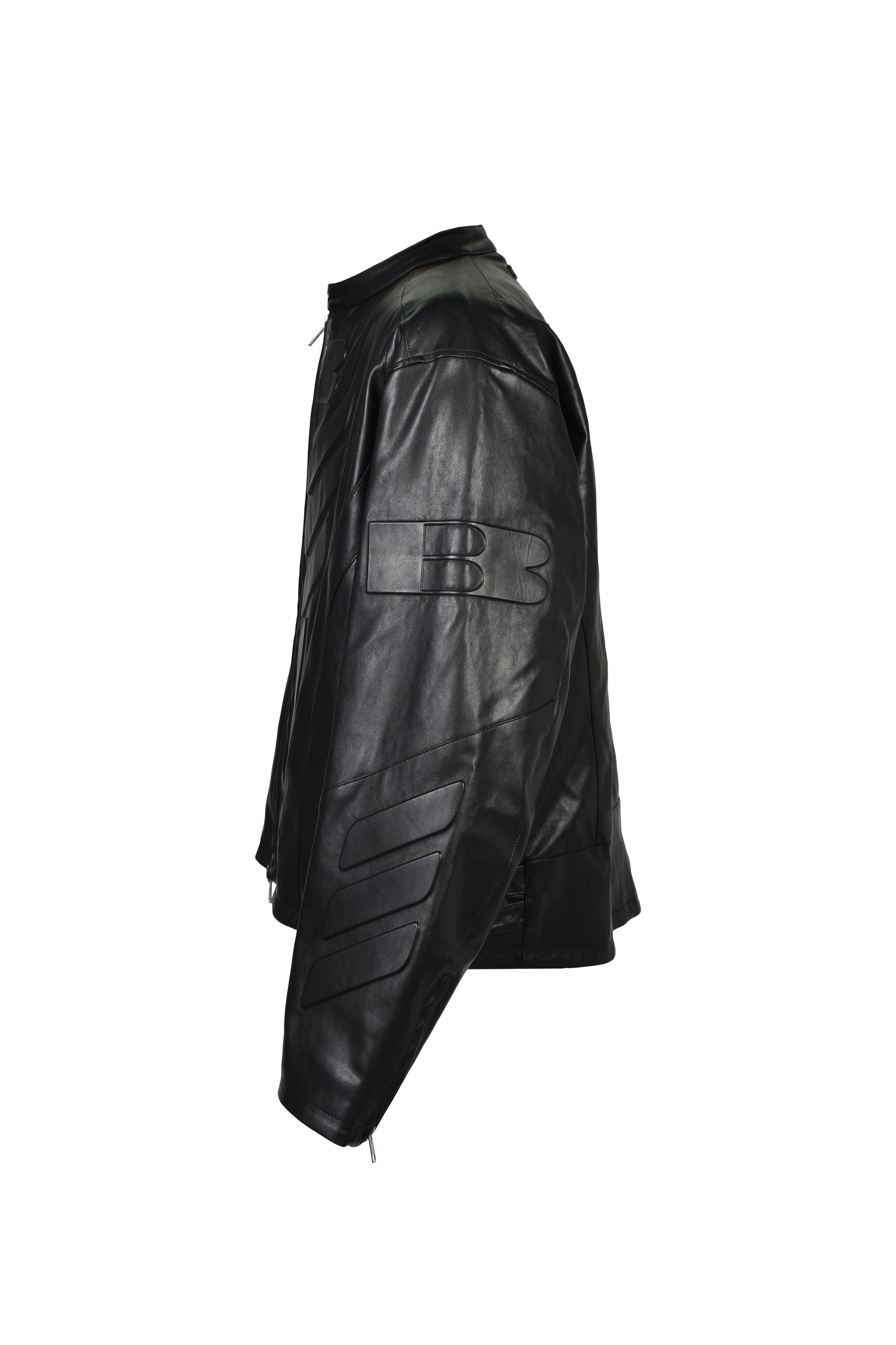 FAUX LEATHER RACING JACKET / BLK
