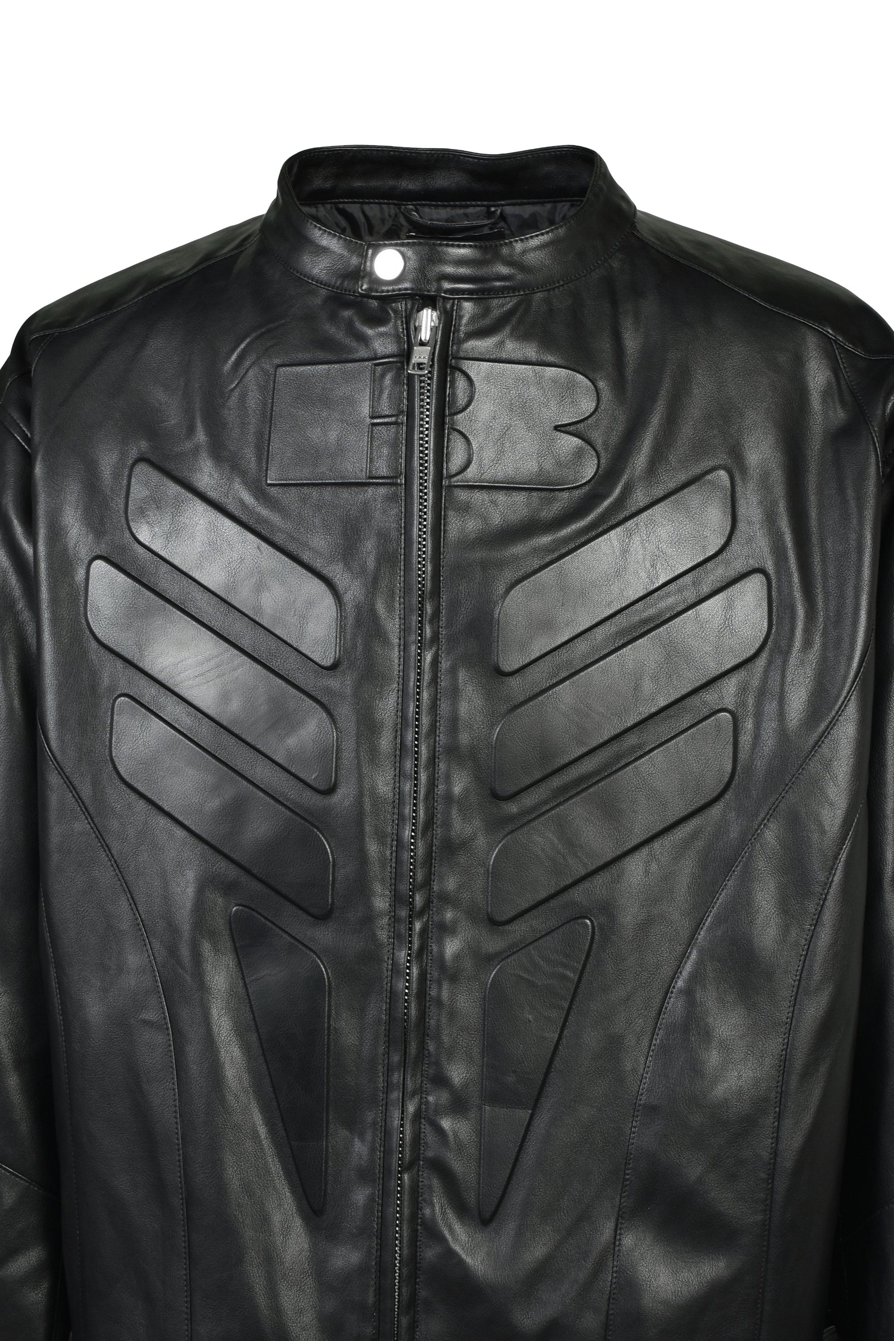 FAUX LEATHER RACING JACKET / BLK