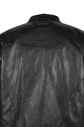FAUX LEATHER RACING JACKET / BLK