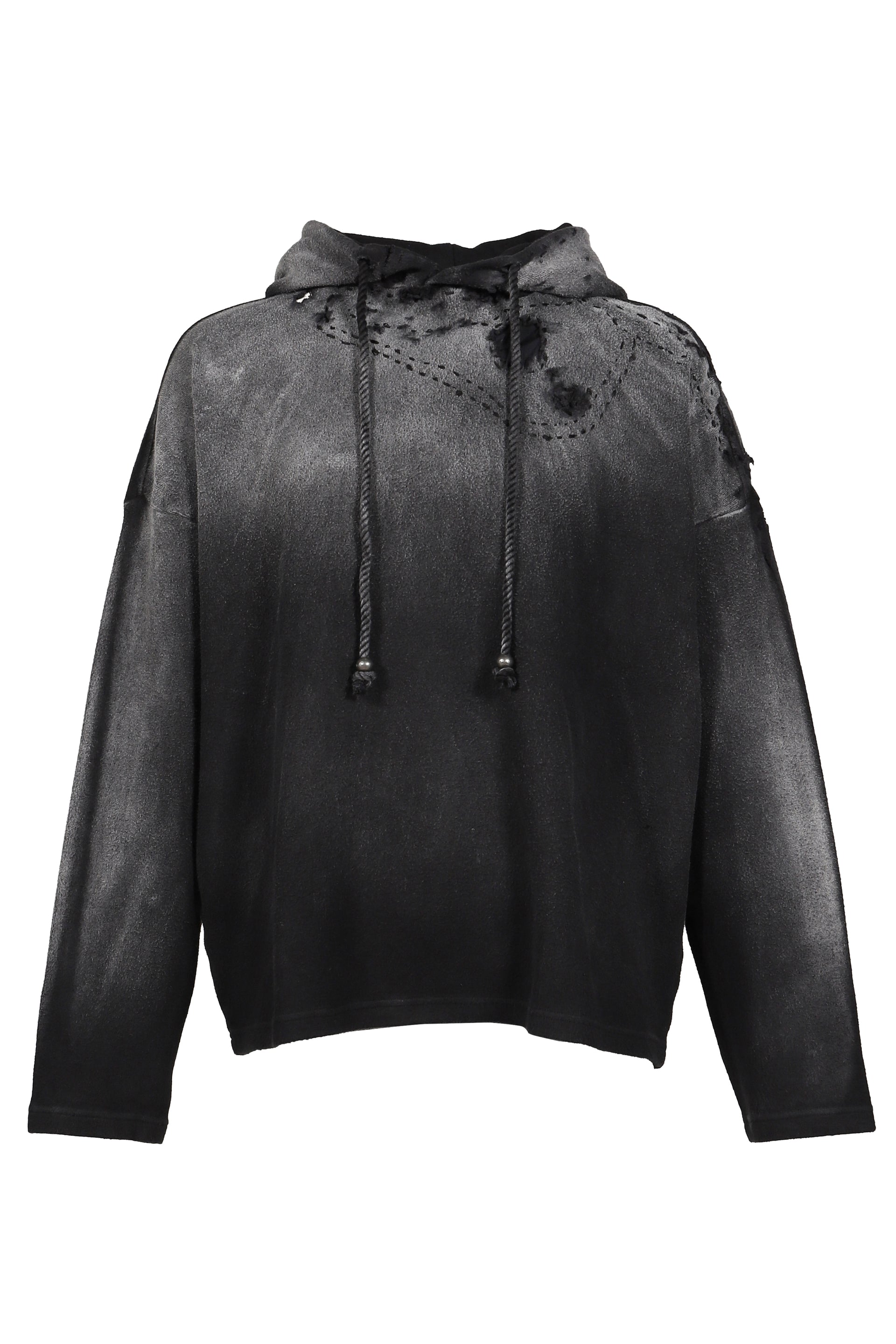 BLACK DESTROYED CROPPED HOODIE / BLK