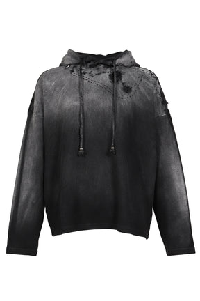 BLACK DESTROYED CROPPED HOODIE / BLK