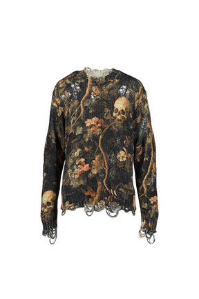 PRINTED BOYFRIEND SWEATER / SKULL CAMO GRN