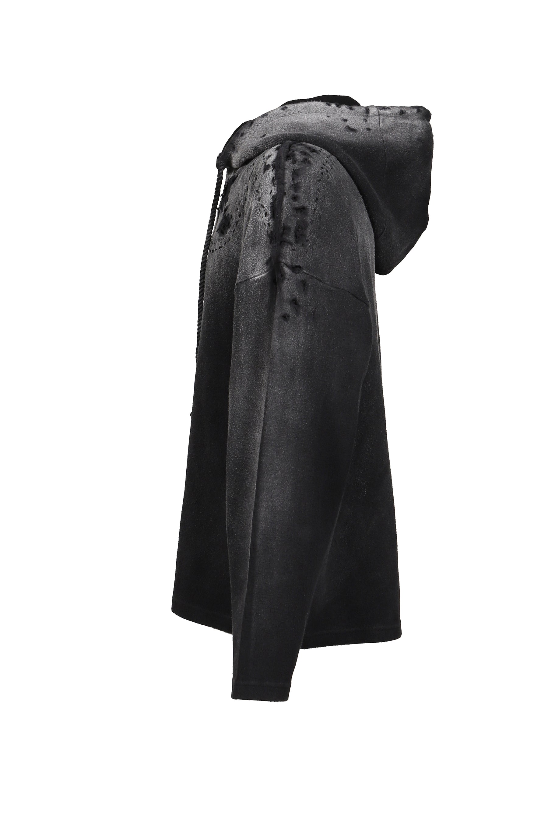 BLACK DESTROYED CROPPED HOODIE / BLK
