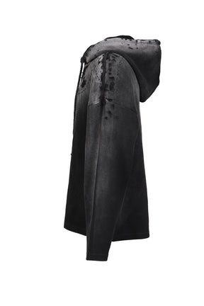 BLACK DESTROYED CROPPED HOODIE / BLK