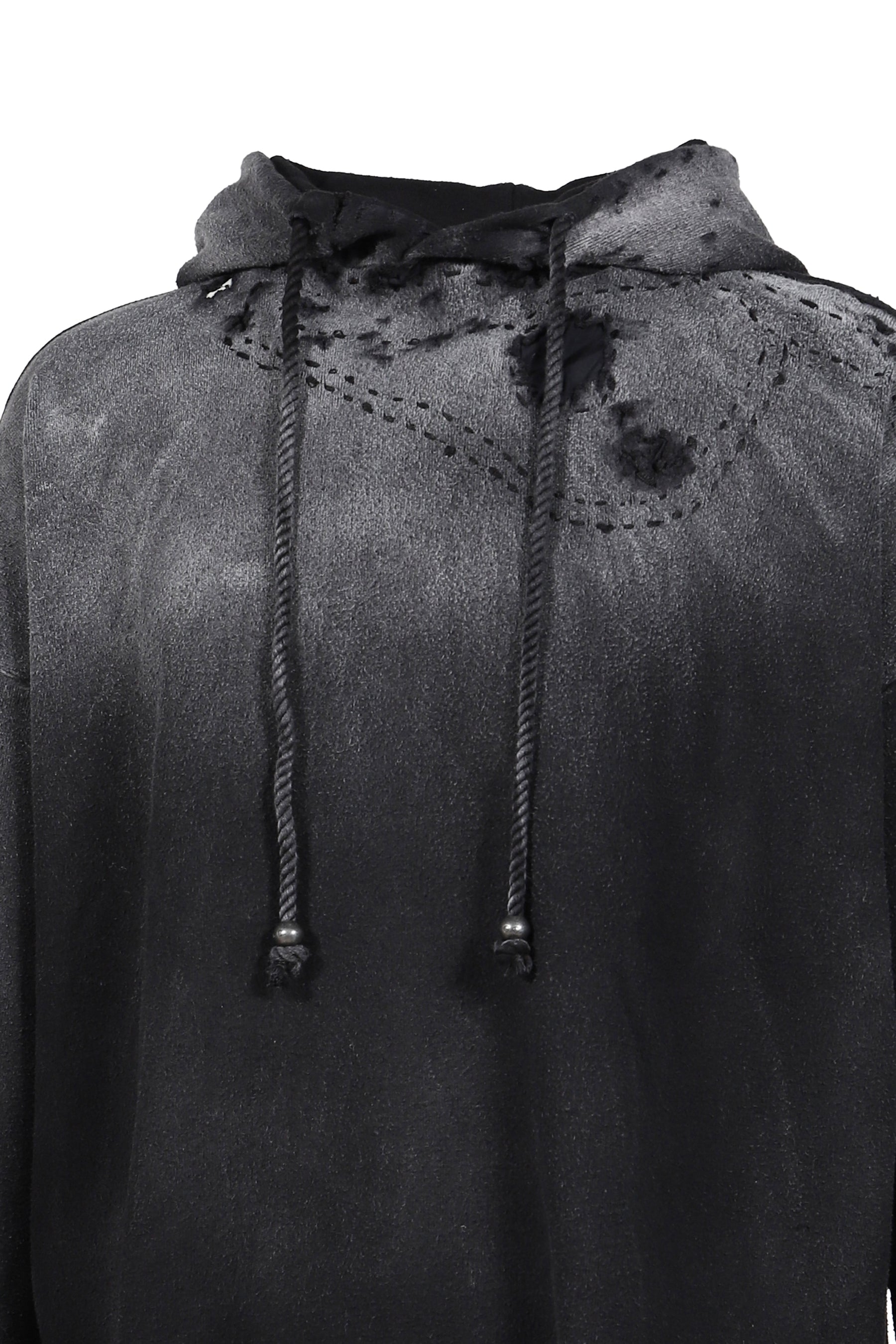 BLACK DESTROYED CROPPED HOODIE / BLK