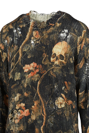 PRINTED BOYFRIEND SWEATER / SKULL CAMO GRN