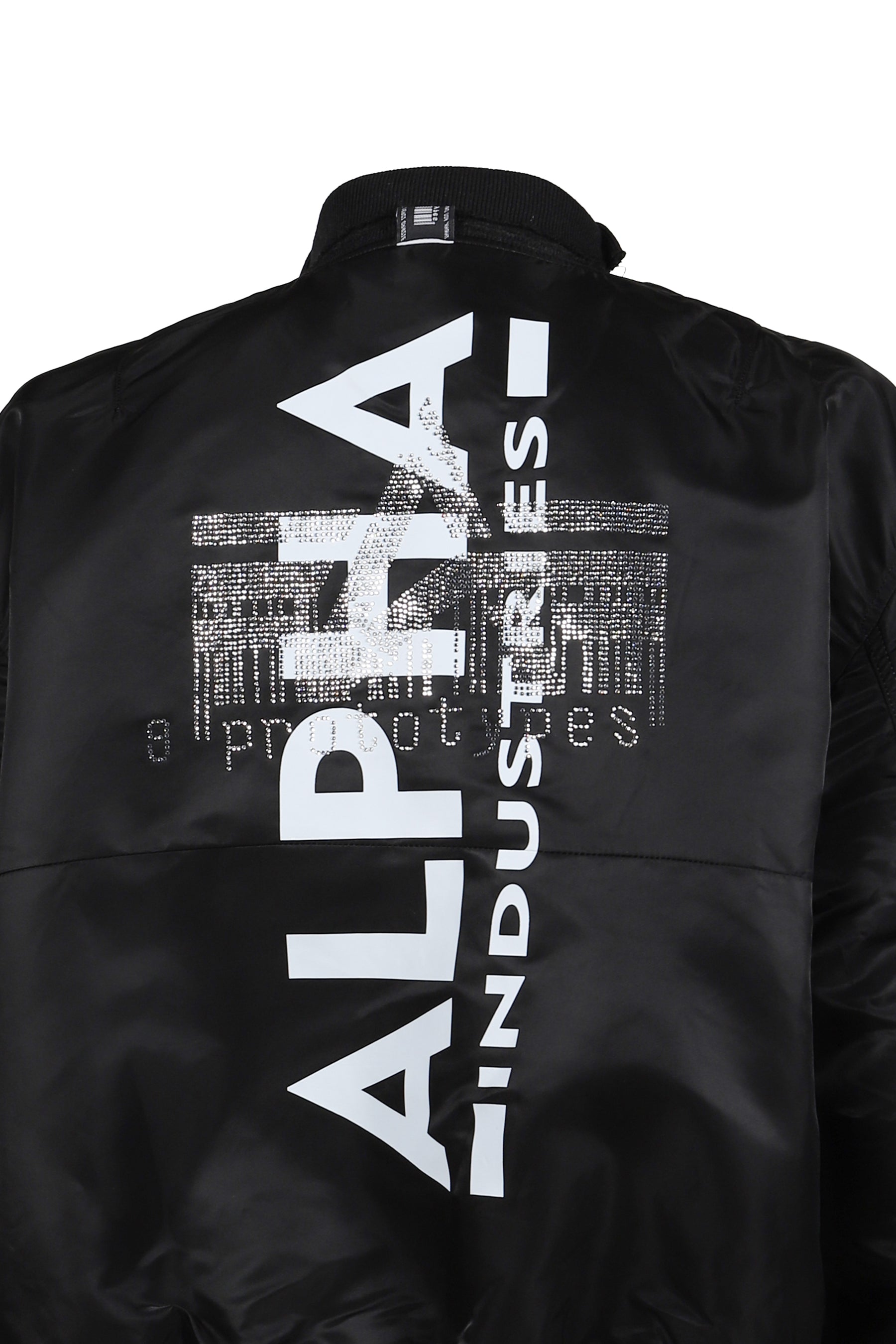 TECHNICAL NYLON BLACK RHINESTONE BOMBER / BLK