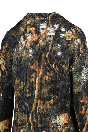 PRINTED BOYFRIEND SWEATER / SKULL CAMO GRN