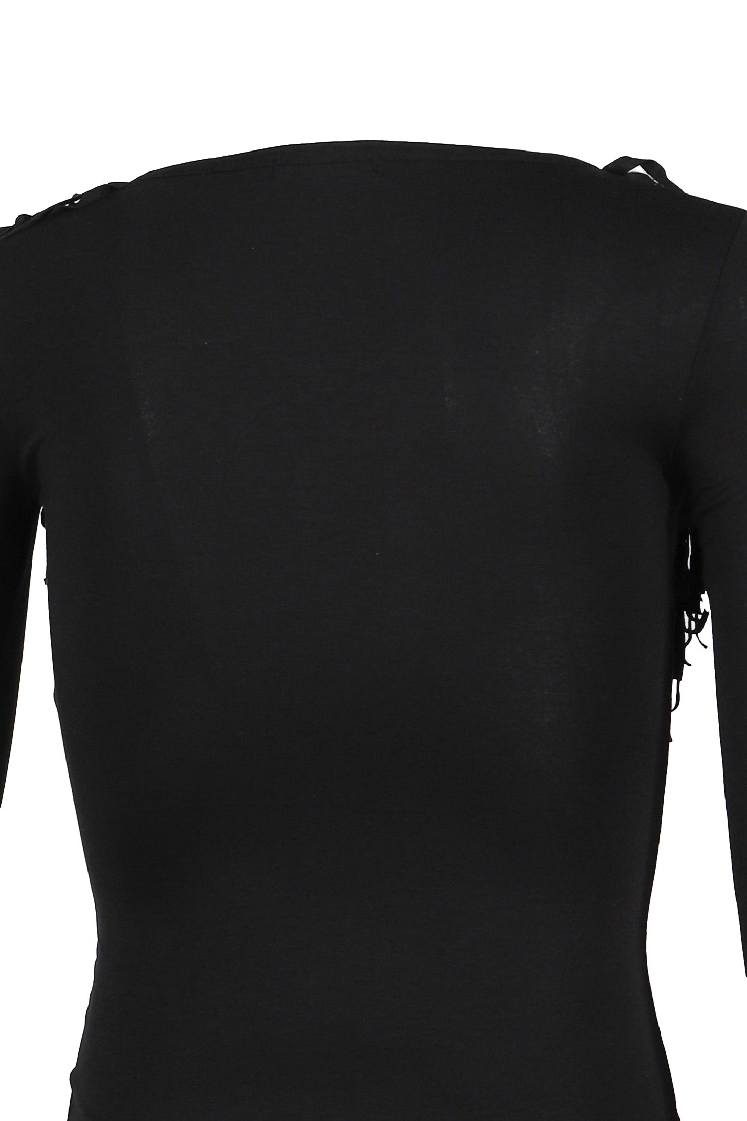 FRINGED BUTTON SLIM TEE / BLK