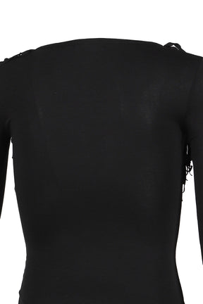 FRINGED BUTTON SLIM TEE / BLK