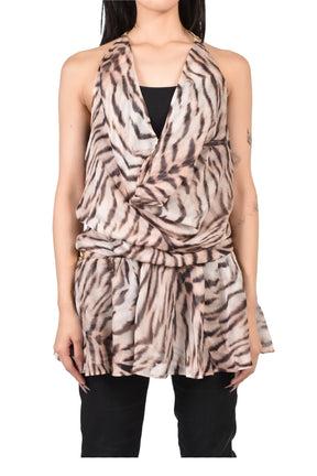 LIGHT GOLD TIGER-PRINT HALTER DRESS / BRW