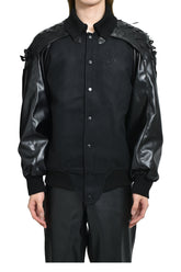 LASER-CUT FLOWER VARSITY JACKET / BLK
