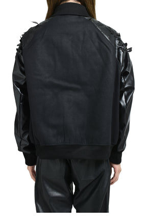 LASER-CUT FLOWER VARSITY JACKET / BLK