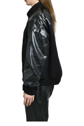 LASER-CUT FLOWER VARSITY JACKET / BLK