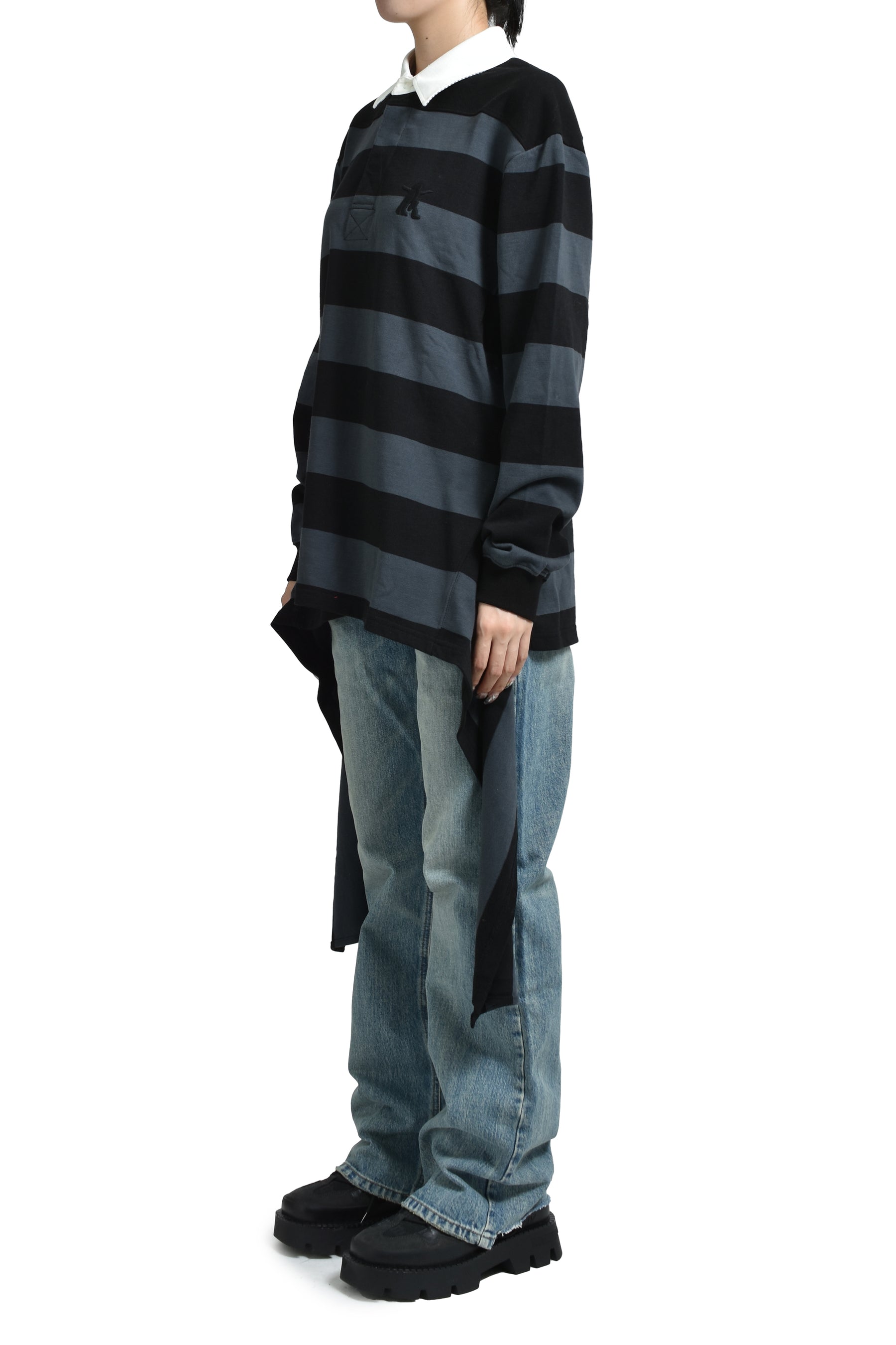 OPEN YY オープン ワイワイ FW25 STRIPE TRIM RUGBY SHIRT / CHA