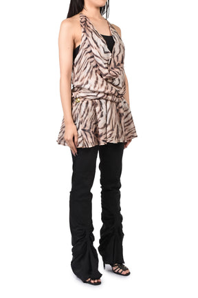 LIGHT GOLD TIGER-PRINT HALTER DRESS / BRW