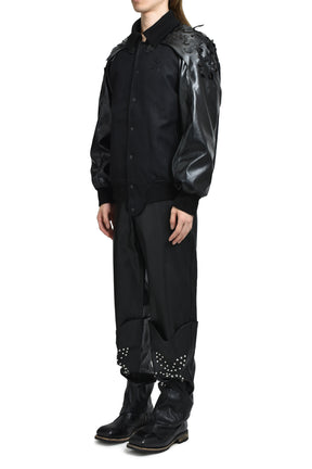 LASER-CUT FLOWER VARSITY JACKET / BLK