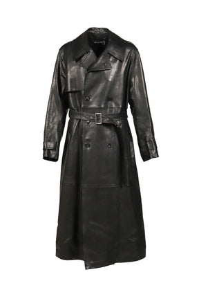 LEATHER TRENCH COAT / BLK