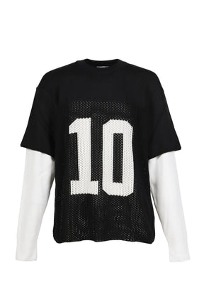 LAYERED KNIT MESH JERSEY / BLK/WHT 