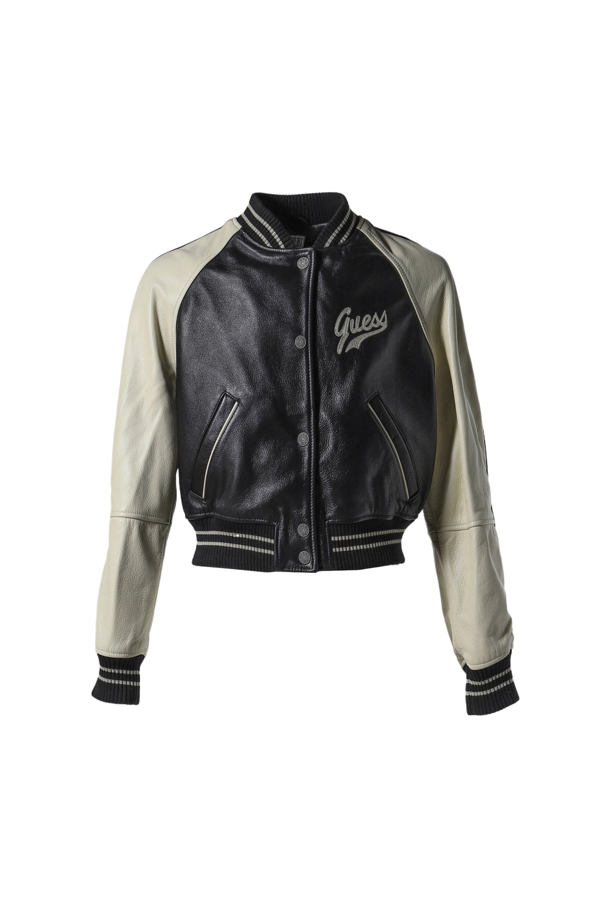 GUSA LEATHER VARSITY JACKET / BLK