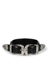 DOUBLE BUCKLE CONCHO BANGLE / BLK