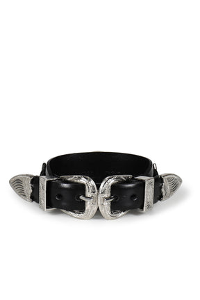 DOUBLE BUCKLE CONCHO BANGLE / BLK