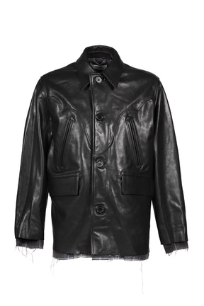 SHINIG COLLAR LEATHER JACKET / BLK