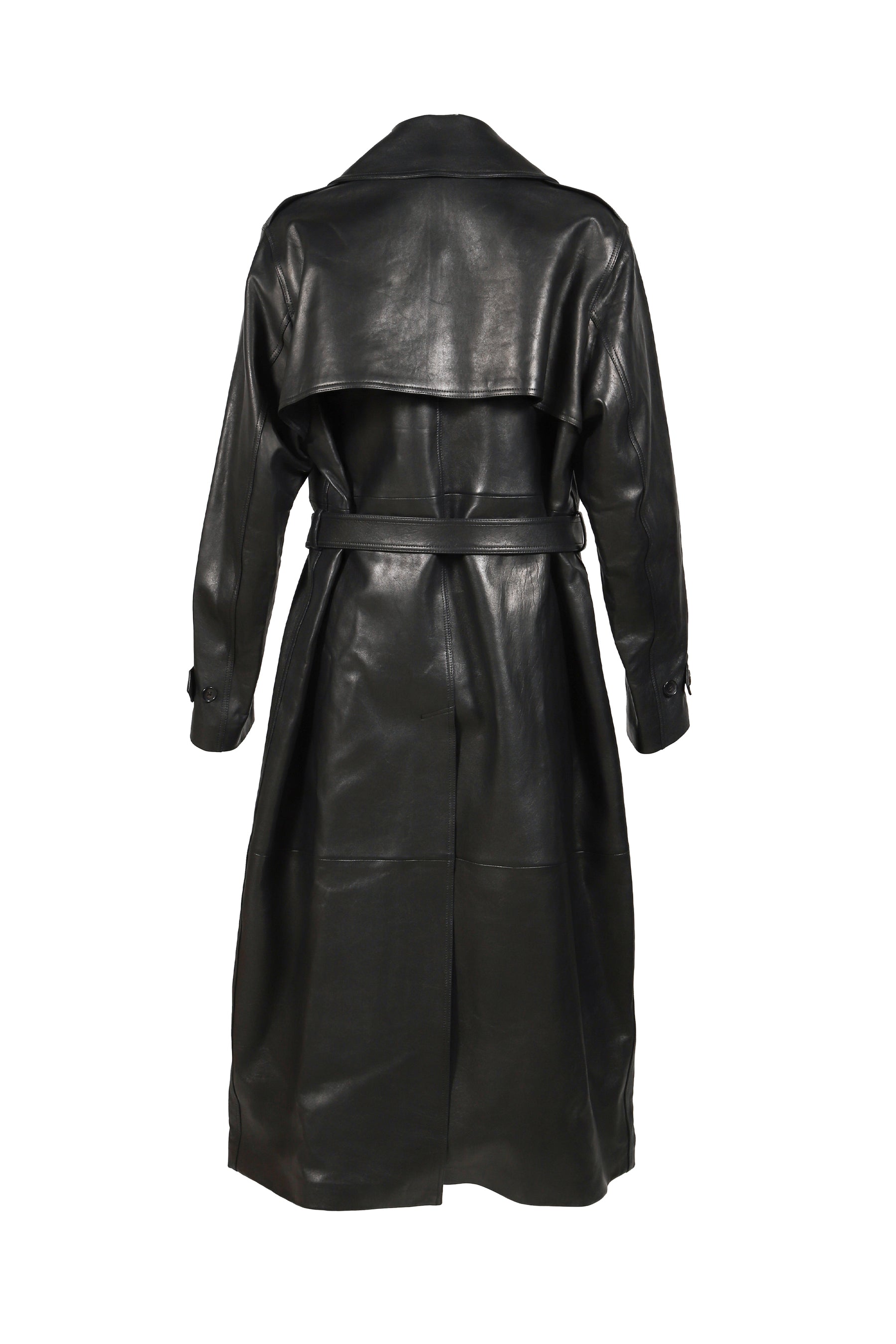 LEATHER TRENCH COAT / BLK