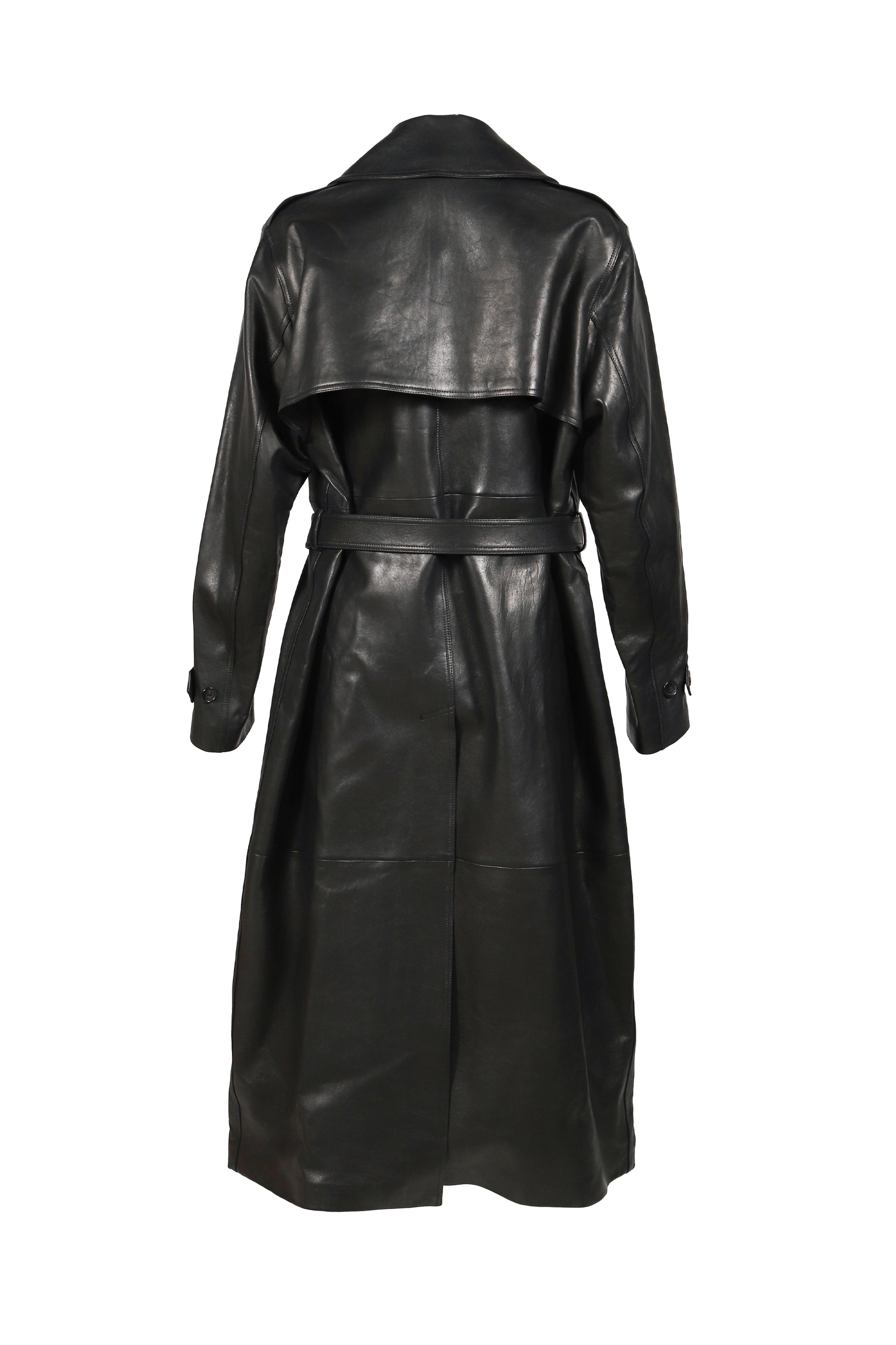 LEATHER TRENCH COAT / BLK