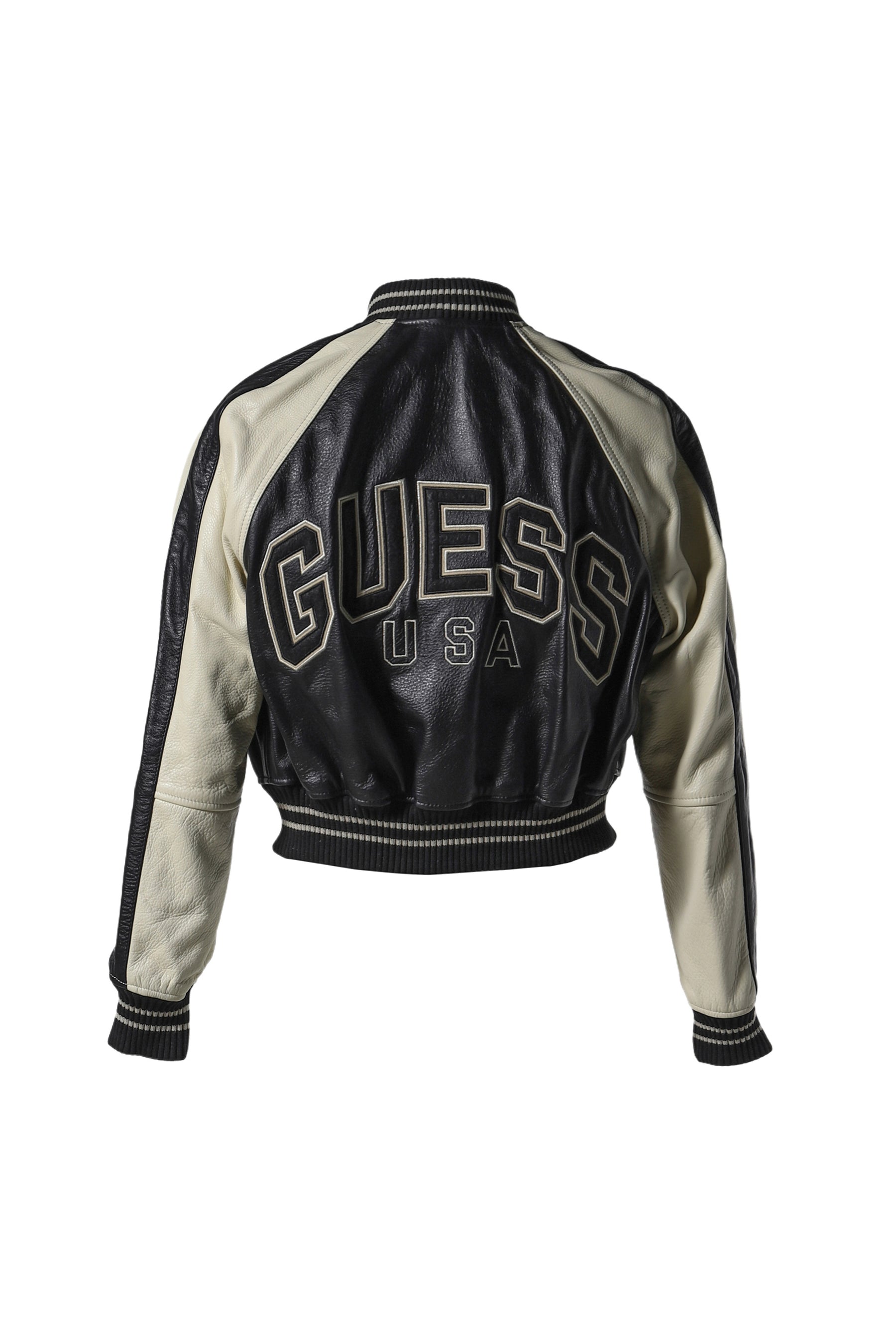 GUSA LEATHER VARSITY JACKET / BLK