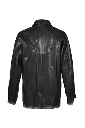 SHINIG COLLAR LEATHER JACKET / BLK
