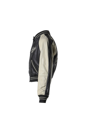 GUSA LEATHER VARSITY JACKET / BLK