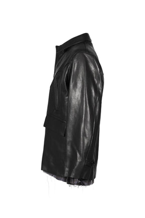 SHINIG COLLAR LEATHER JACKET / BLK