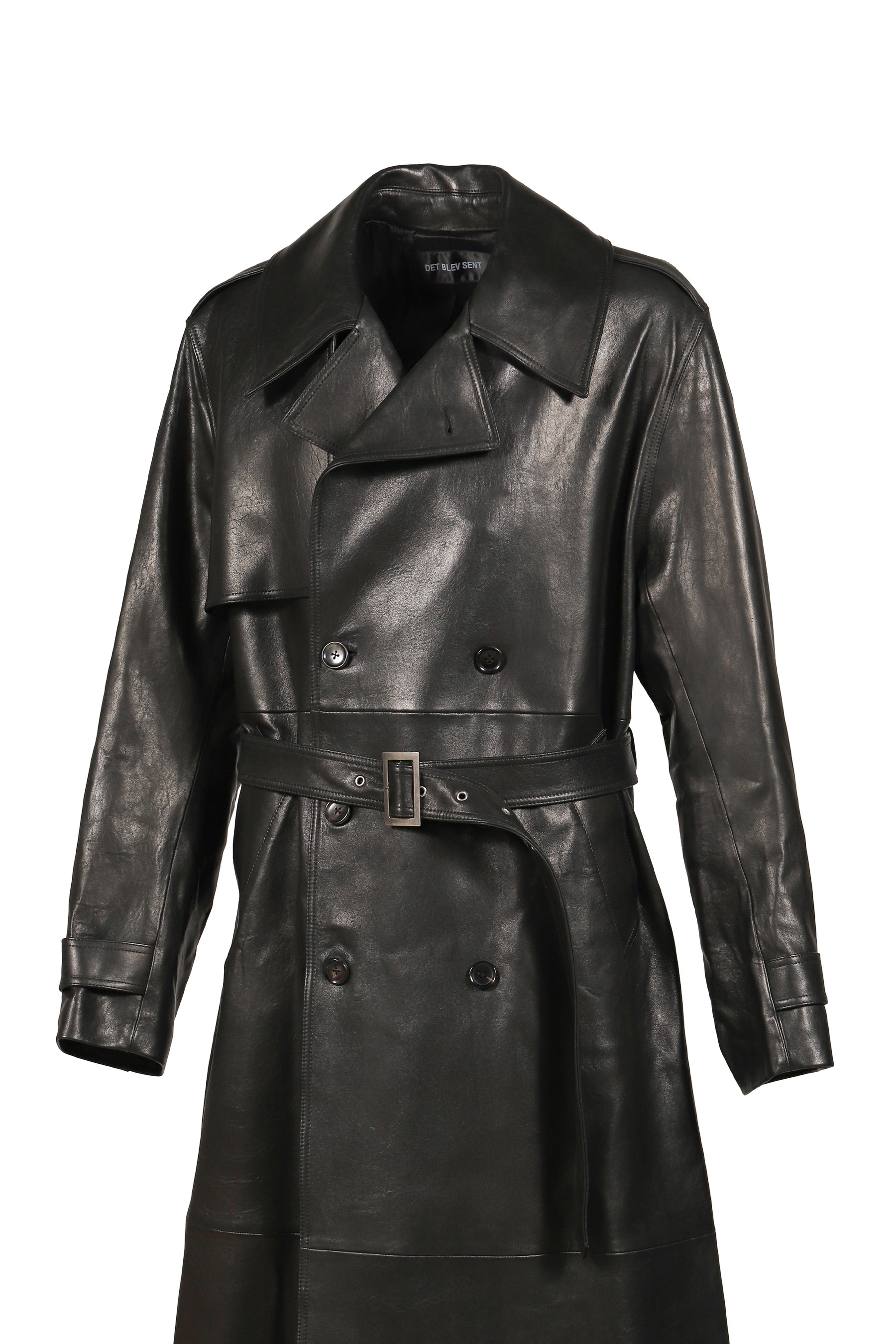 LEATHER TRENCH COAT / BLK