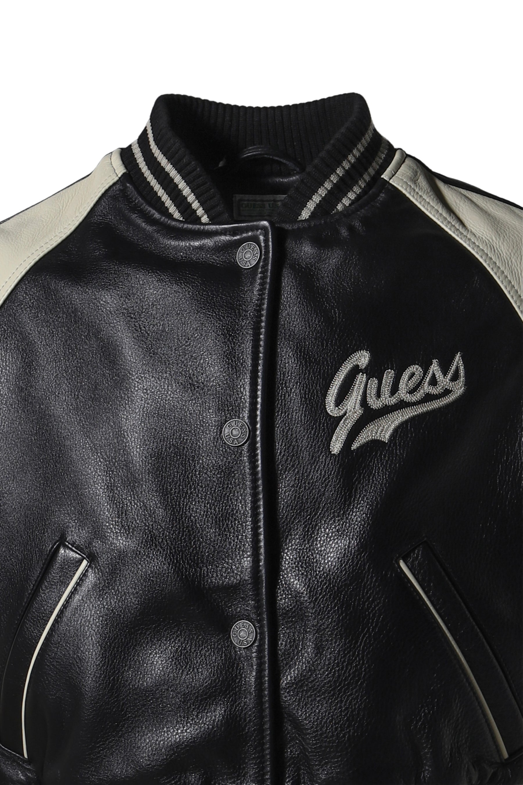 GUSA LEATHER VARSITY JACKET / BLK