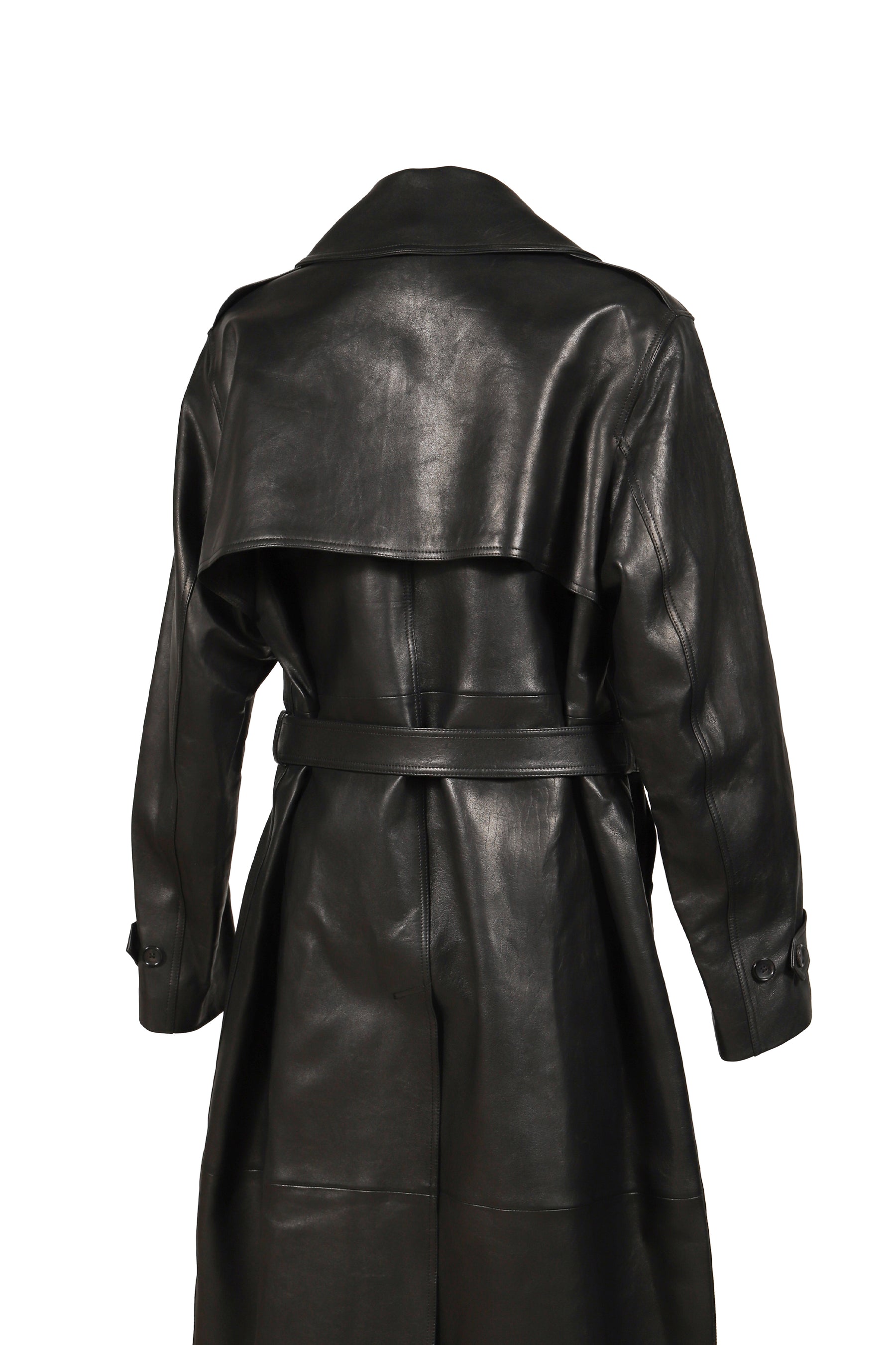 LEATHER TRENCH COAT / BLK