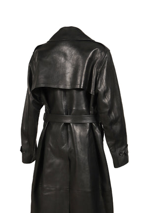 LEATHER TRENCH COAT / BLK