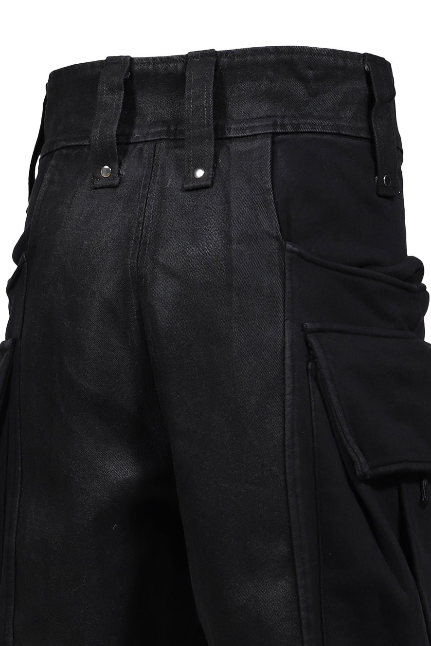 COMBAT SHORT JERSEY & DENIM / BLK BLK