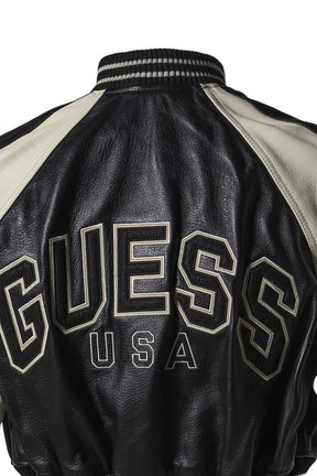 GUSA LEATHER VARSITY JACKET / BLK