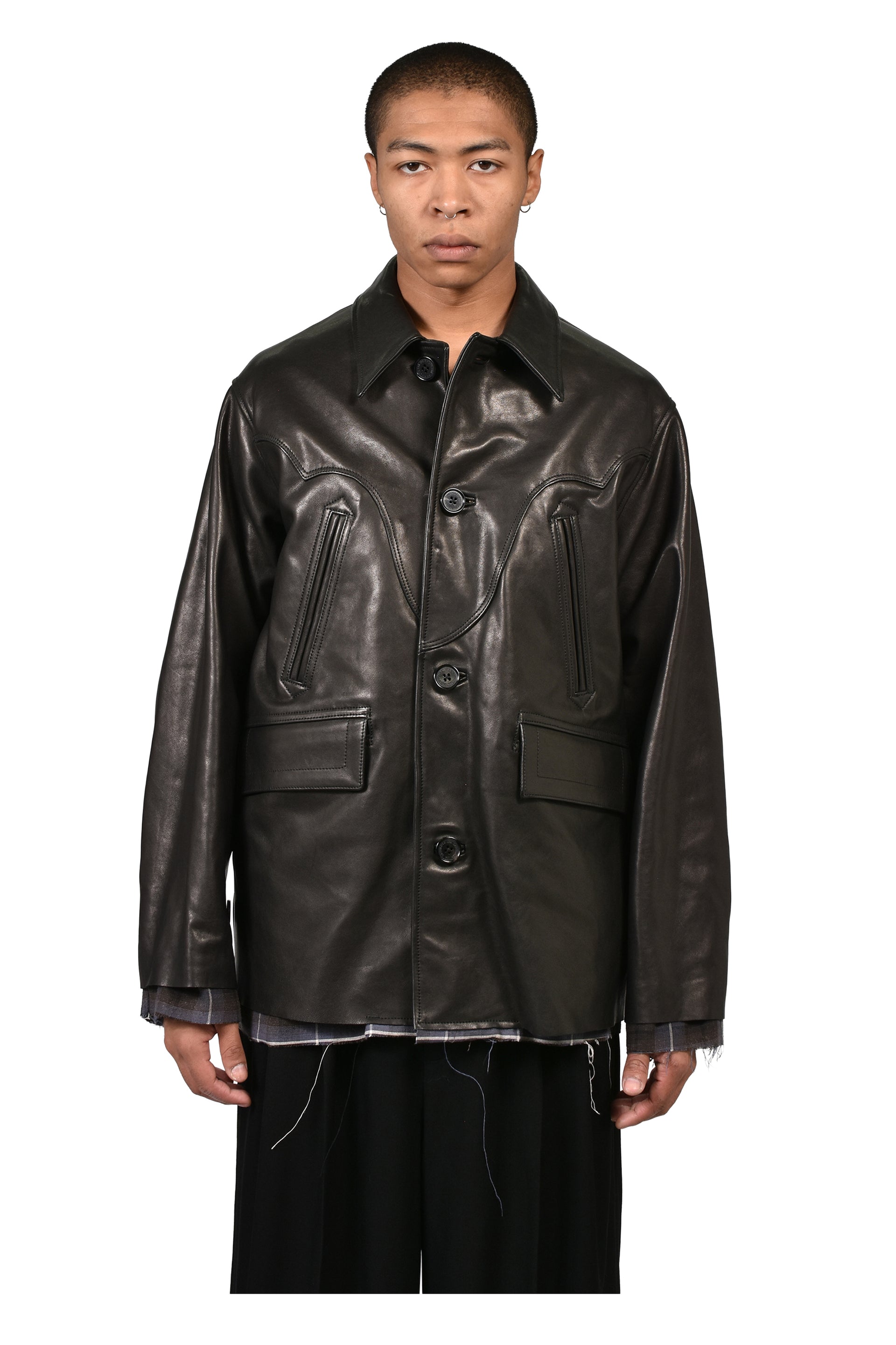 SHINIG COLLAR LEATHER JACKET / BLK