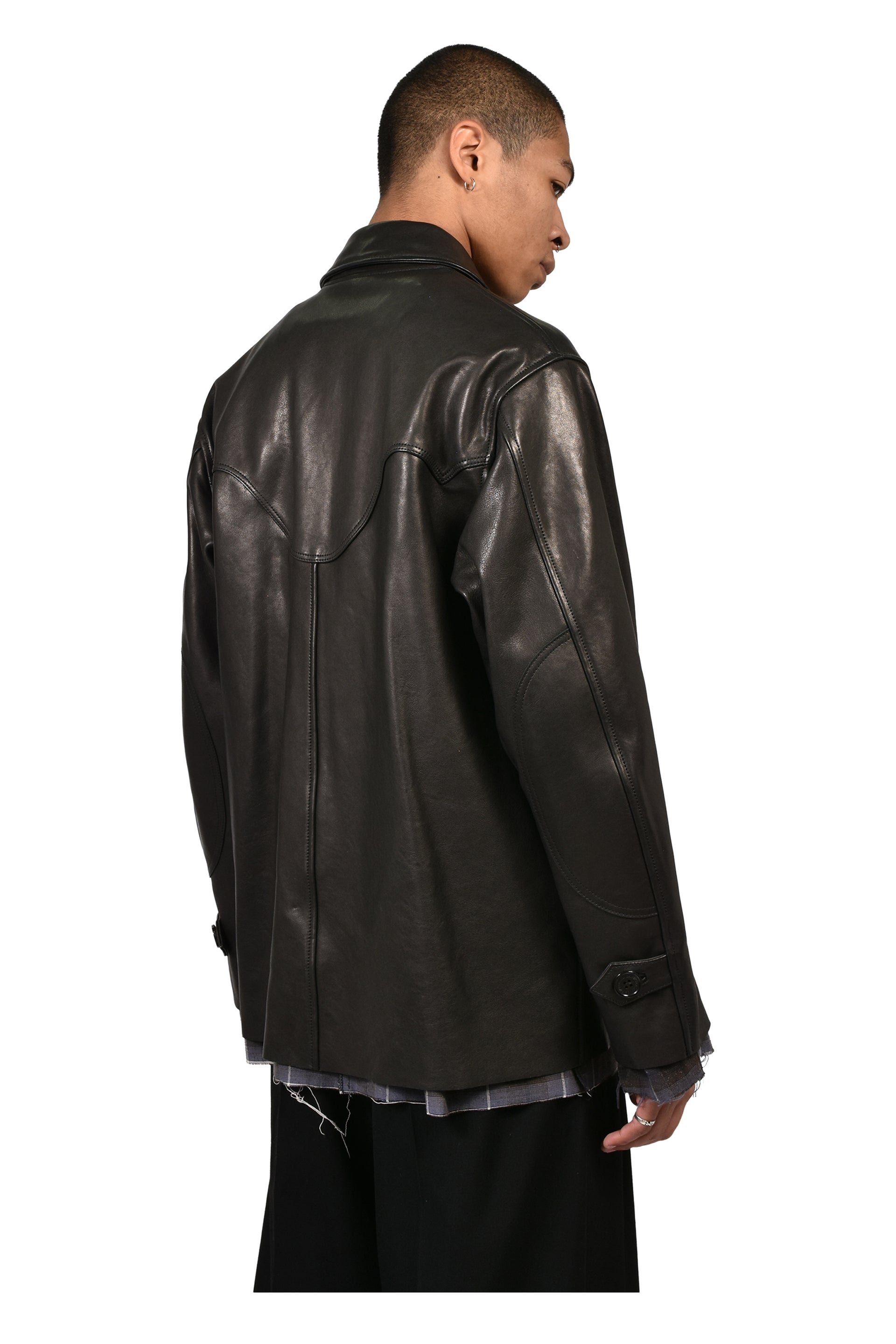 SHINIG COLLAR LEATHER JACKET / BLK