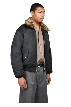 FUZZY LEO COLLAR BOMBER / BLK