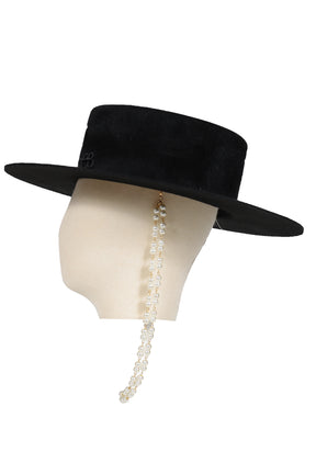 DOUBLE CHAIN STRAP CANOTIER HAT / BLK