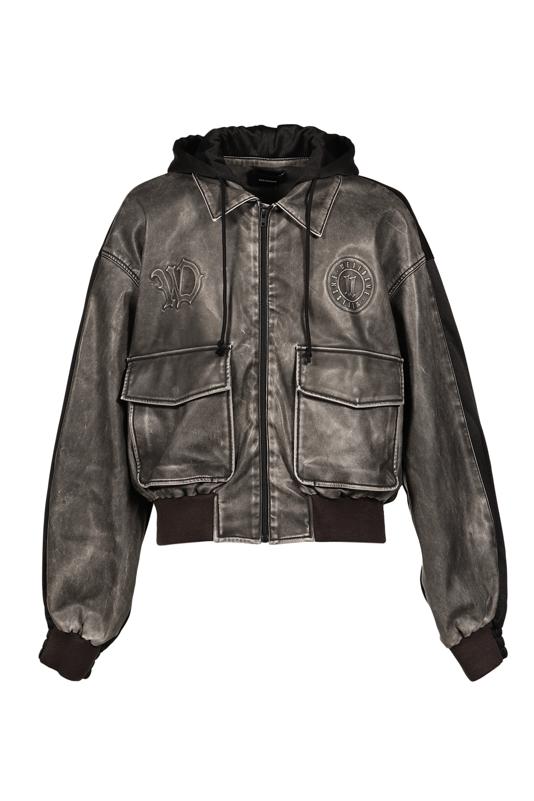 BLACK HYBRID WASHED FAUX LEATHER JACKET / BLK