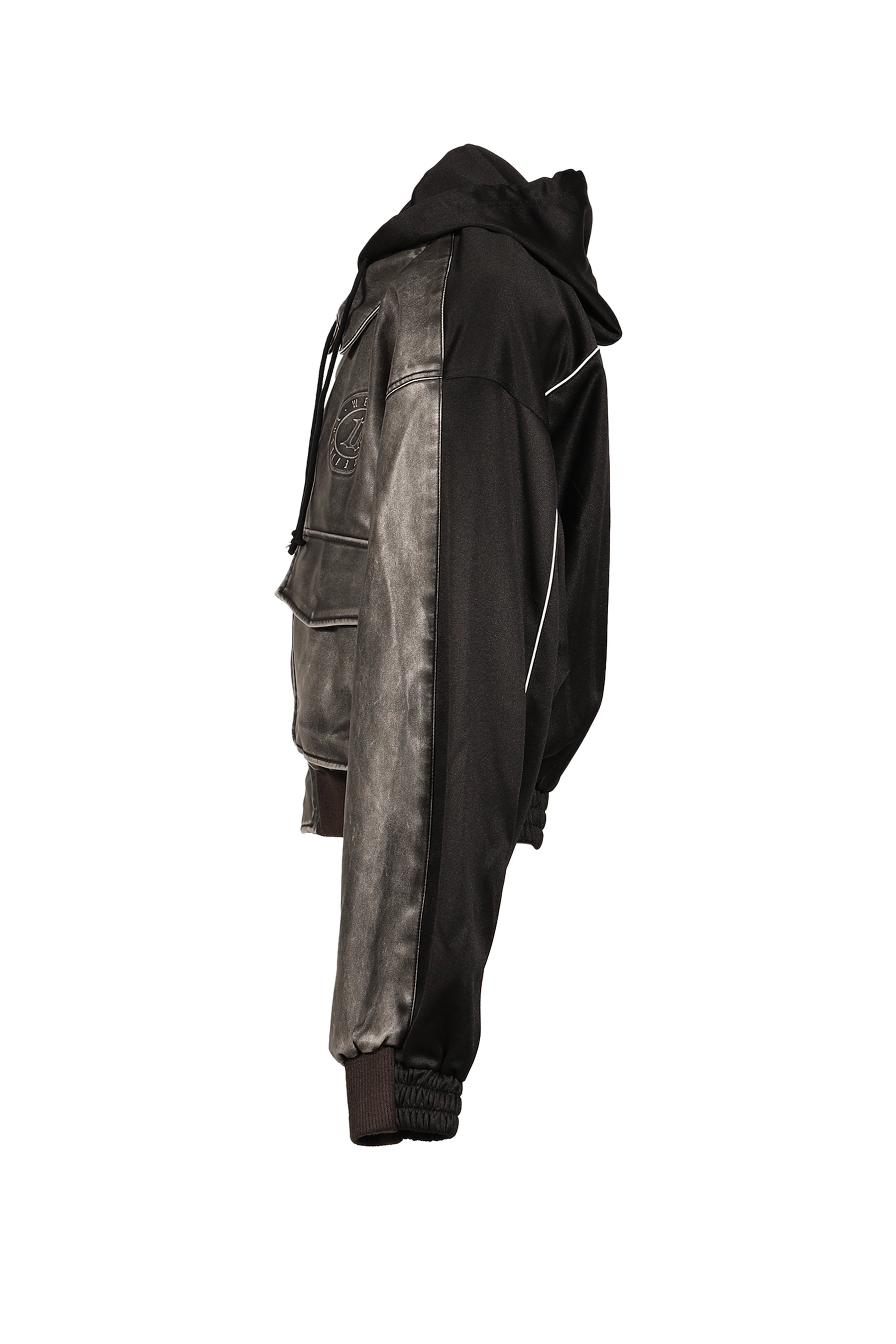 BLACK HYBRID WASHED FAUX LEATHER JACKET / BLK